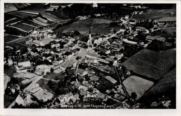 Postcard Freyung in the Bavarian Forest, aerial photograph, Gasthaus zum Passauer Hof