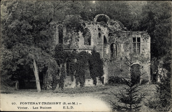 Ak Fontenay Tresigny Seine et Marne, Vivier, Les Ruines