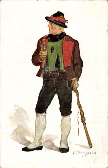 Artist Postcard Stolz, A., Tyrolean costumes, Merano farmer