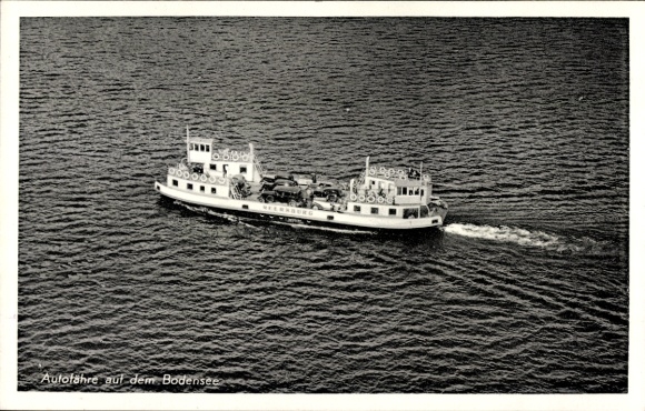 Postcard Bodensee, aerial photograph, car ferry MS Meersburg
