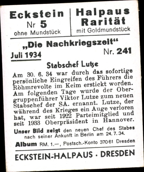 Post-war collection picture No. 241, July 1934, Chief of Staff SA Lutze, arrival in Berlin
