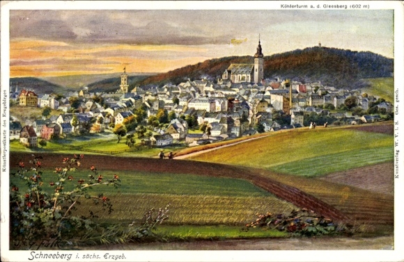 KP Schneeberg w Górach Rudawskich, panorama wsi, Gleesberg, Köhlerturm