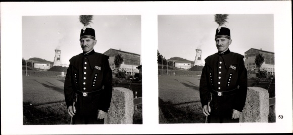 Stereo spatial image photo &quot;Traditionsgau Munich Oberbayern&quot; No. 50 Hausham coal mines, miner