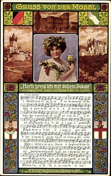 Song Postcard Breu, Simon, Trier on the Moselle, I praise you with a full trophy, Porta Nigra, Cochem Castle