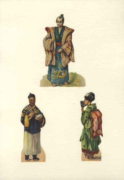 3 wafers Japanese woman and Japanese man in traditional clothing, size approx. 12 x 7.5 cm and 11 x 4 cm