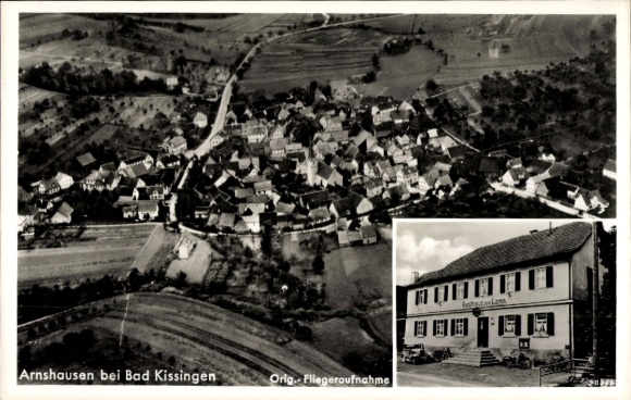 Postcard Arnshausen Bad Kissingen Lower Franconia Bavaria, aerial photograph, village view, Gasthaus zum Lamm, Lu