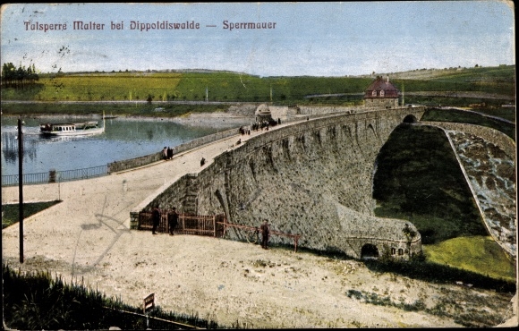 Postcard Malter Dippoldiswalde, Malter dam, barrier wall, ship
