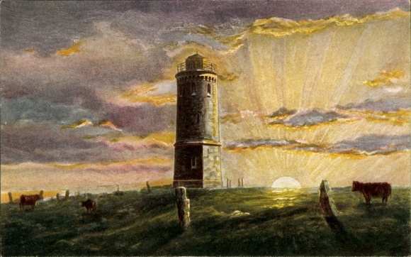 Postcard Brocken Harz National Park, sunrise on the Brocken, tower, cows