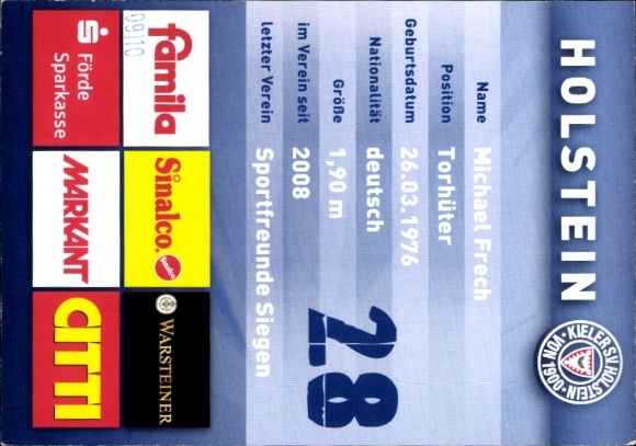 Autograph card footballer Michael Frech, Holstein Kiel, autograph