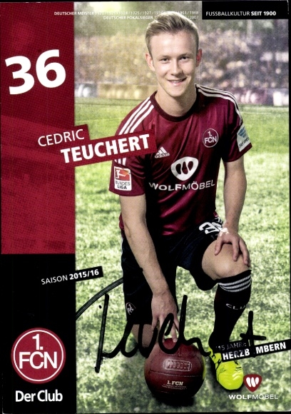 Autograph card footballer Cedric Teuchert, 1. FC Nuremberg, autograph