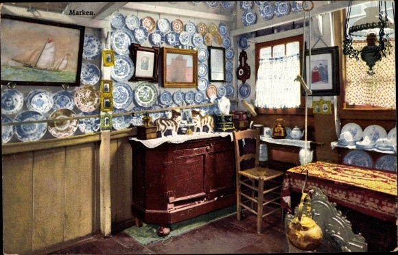 KP Photochromie Nenke and Ostermaier 173 3058, widok wnętrza gospodarstwa, wyspa Marken, płyta