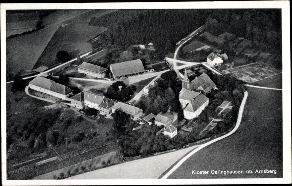 PC Holzen Arnsberg in the Hochsauerland district, aerial photograph, Oelinghausen monastery, Gasthof Danne
