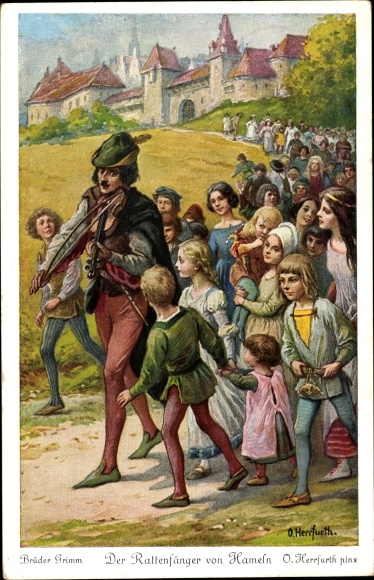 Künstler Ak Herrfurth, Oskar, Märchen, Gebrüder Grimm, Der Rattenfänger von Hameln