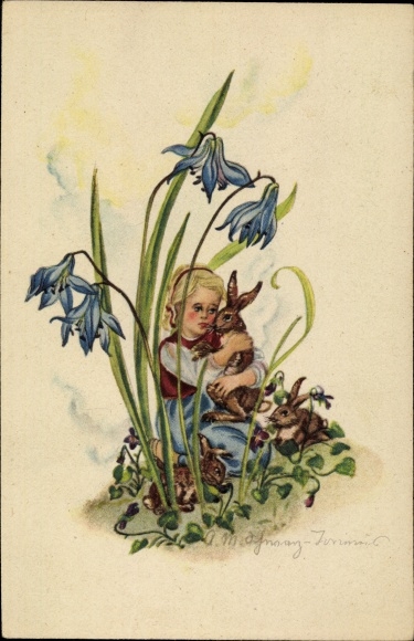 Artist PC Black Torinus, Anna Maria, girls with rabbits, flowers