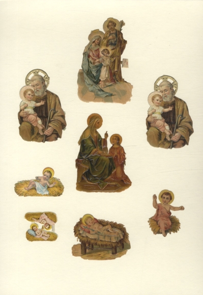 8 opłatków z motywami biblijnymi, Maryją, Józefem i Dzieciątkiem Jezus, wymiary ok. 9 x 6 cm do 2 x 3,5 cm