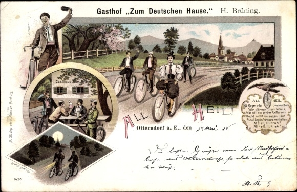 Chromo-Litho Otterndorf in Lower Saxony, bicycle motifs, inn at the German House