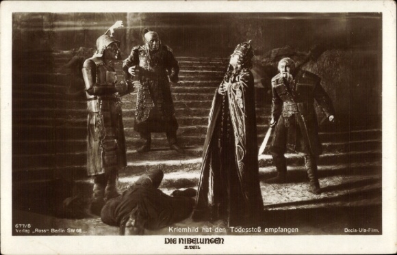 Ak Nibelungen, Filmszene, Kriemhild hat den Todesstoß empfangen, Ross 677/8