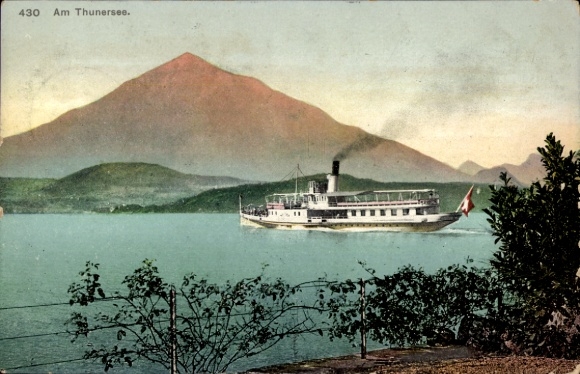 Postcard Gunten on Lake Thun Canton Bern, steamer trip on Lake Thun