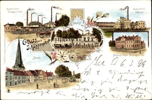 Chromo-Litho Schöppenstedt in Lower Saxony, district court, Altenau sugar factory, market, train station