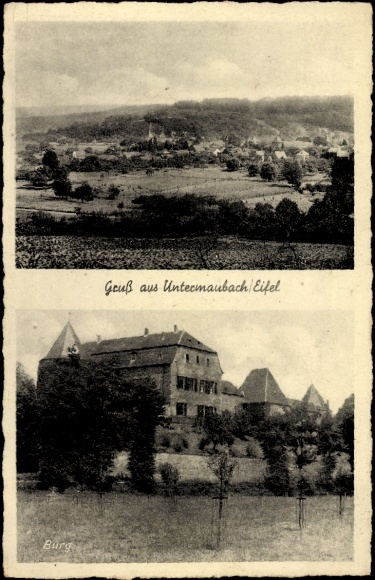 Ansichtkaart Untermaubach Kreuzau in de Eifel, panorama, kasteel