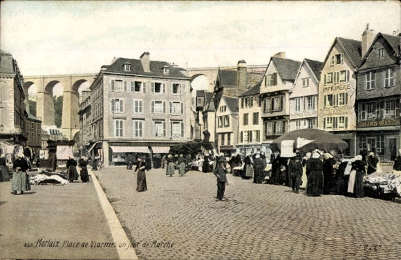 Postcard Morlaix Finistère, market