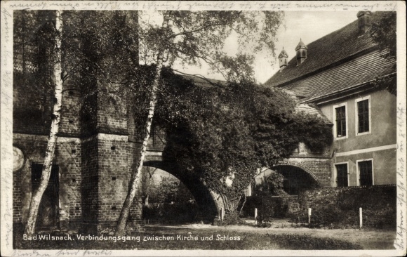 Postcard Bad Wilsnack in the Prignitz, connecting corridor between the church and the castle