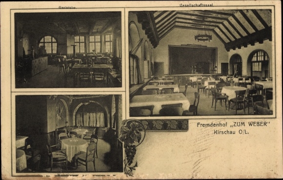 Ak Kirschau in der Oberlausitz, Fremdenhof zum Weber, Gaststube, Weinzimmer, Gesellschaftssaal
