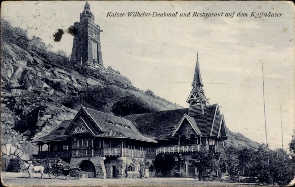 Ak Bad Frankenhausen am Kyffhäuser Thüringen, Kaiser-Wilhelm-Denkmal, Restaurant, Berglandscha...