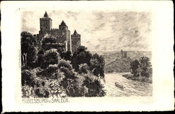 Künstler Ak Jander, Carl, Bad Kösen Naumburg an der Saale, Rudelsburg, Saaleck