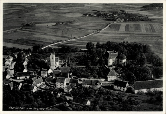 Postcard Oberstadion in Upper Swabia, aerial photograph