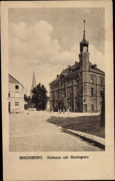 Postcard Rheinberg am Niederrhein, town hall with market place