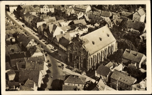 Postcard Bückeburg, partial view, church, aerial photo