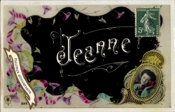 Letters Postcard First Name Jeanne, Woman, Flowers
