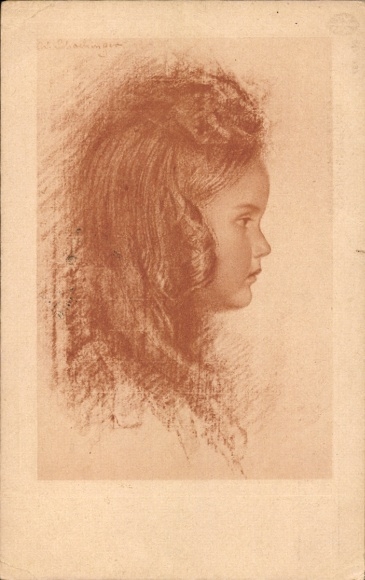 Artist Postcard Schachinger, Walther, red chalk drawing, girl