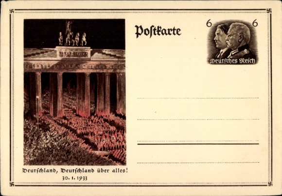 Ganzsachen Ak Berlin, Deutschland über alles, Aufmarsch 30. Januar 1933, Brandenburger Tor