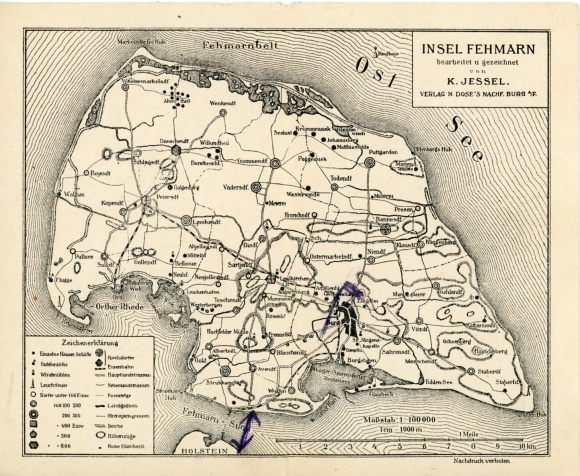 Folding maps Postcard Island of Fehmarn Ostholstein, island from bird's eye view, K. Jessel