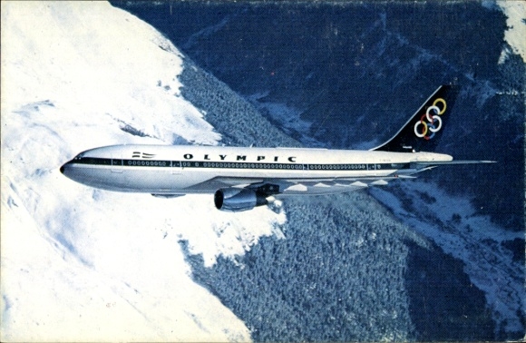 Postcard Greek passenger aircraft, Airbus A300, Olympic Airways