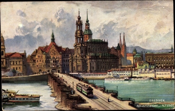 Ak Dresden Zentrum Altstadt, Serie 748, Nr 4, Blick auf die Augustusbrücke mit Altstadt