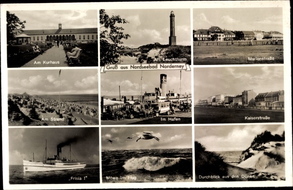 Ak Nordseebad Norderney Ostfriesland, vuurtoren, Marienstraße, Kaiserstraße, Friesland 1, Kurhaus