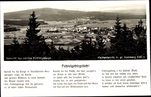 Ak Kirchenlamitz in het Fichtelgebirge Oberfranken, panorama, gedicht Fichtelgebergtelied
