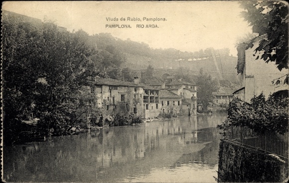 Postcard Pamplona Navarra, Rio Agra, Vluda de Rublo