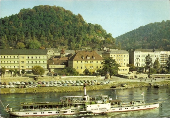 Postcard White Fleet Dresden, Small upper-deck steamer Young Pioneer, Elbe