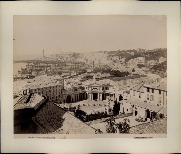 foto rond 1880, Genova Genua Liguria, Veduta da S. Brigida, haven, vuurtoren