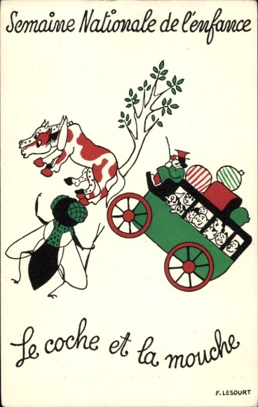 Artist Postcard Lesourt, National Children&#39;s Week, Le Coche et la Mouche