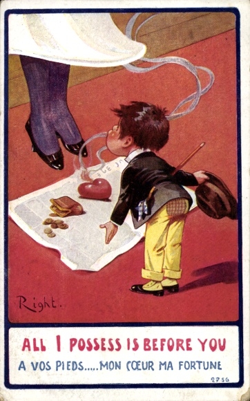 Artist Postcard Right, Boy in Love, Declaration of Love, Woman, Heart