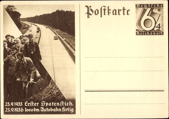 Ganzsachen Ak Erster Spatenstich, Autobahn, Führer und Reichskanzler Adolf Hitler