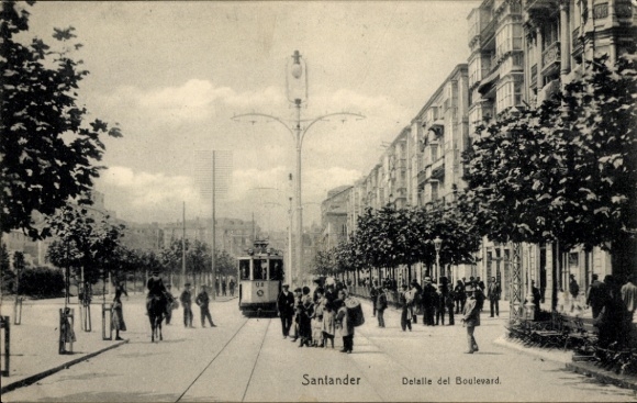 Postcard Santander Cantabria Spain, Detail of the Boulevard, Tram