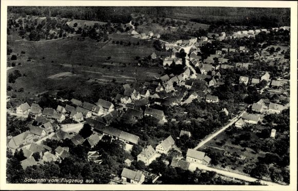 Postcard Schwann Staubenhardt in the Black Forest, aerial view of idyllic landscape, numerous houses