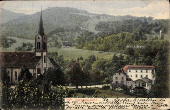 Ak Sasbachwalden im Schwarzwald, Hotel Stern,  Kirche, Landschaft, 