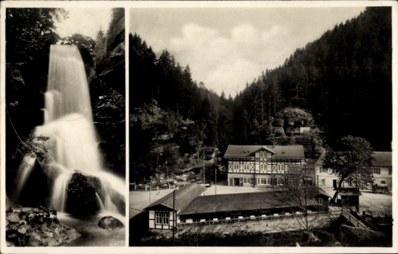 Ak Lichtenhain Sebnitz Sächsische Schweiz, Lichtenhainer Wasserfall, Wasserfall, Hotel, Natur,...